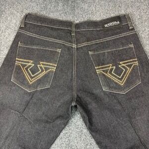 Urban Label Mens Black Denim Jeans Dark Wash Embroidered Pocket Size 36 RN138278